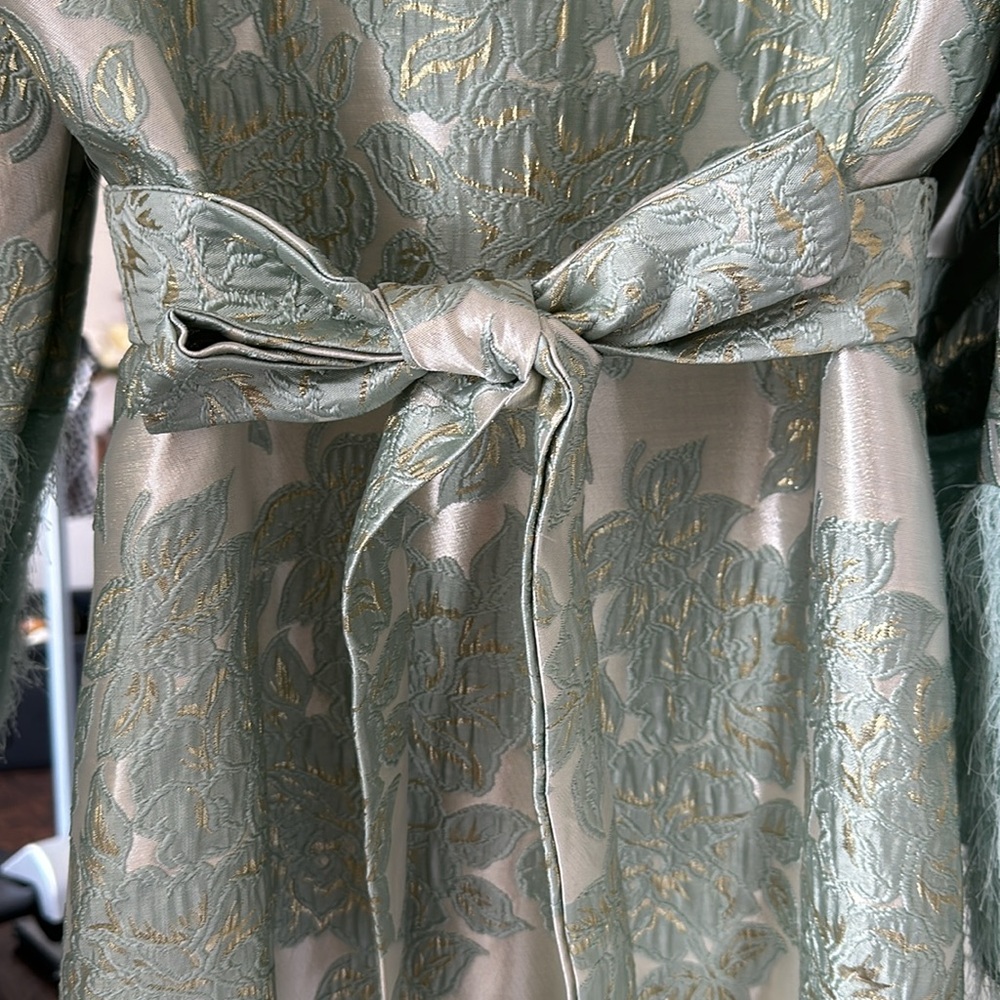 Shein size extra small, seafoam green floral dress with faux feathers - Picture 3 of 7